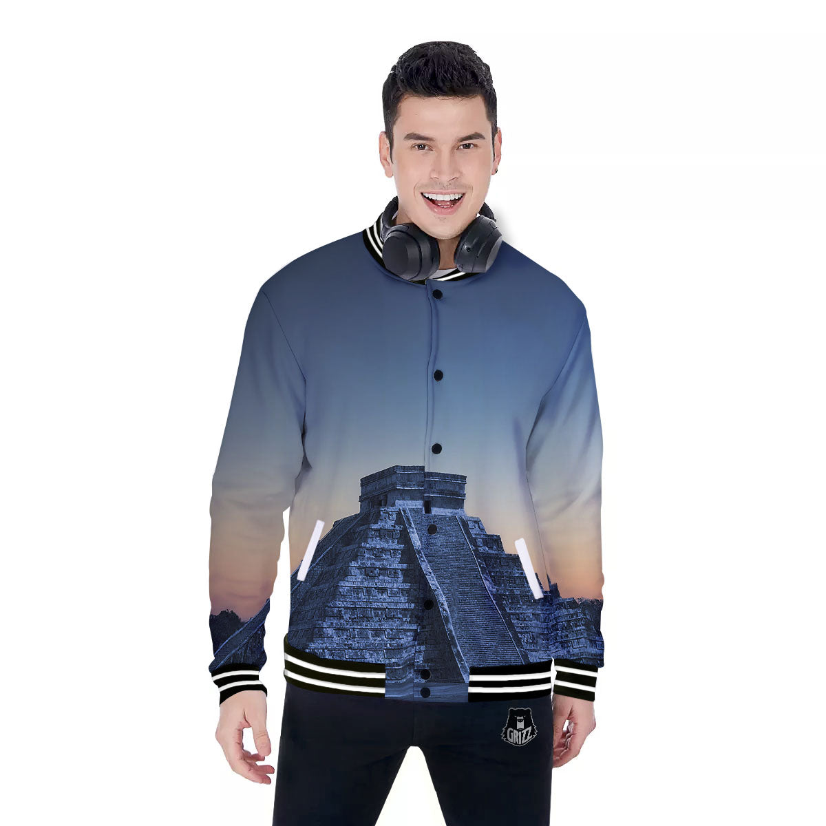 Pyramid Mayan Print Baseball Jacket-grizzshop