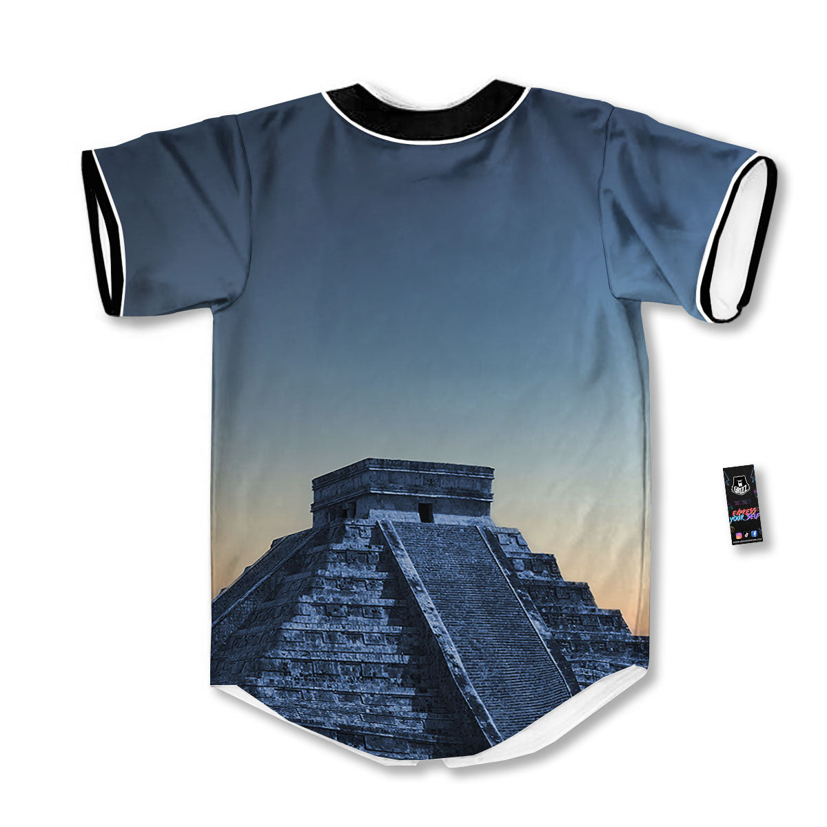 Pyramid Mayan Print Baseball Jersey-grizzshop