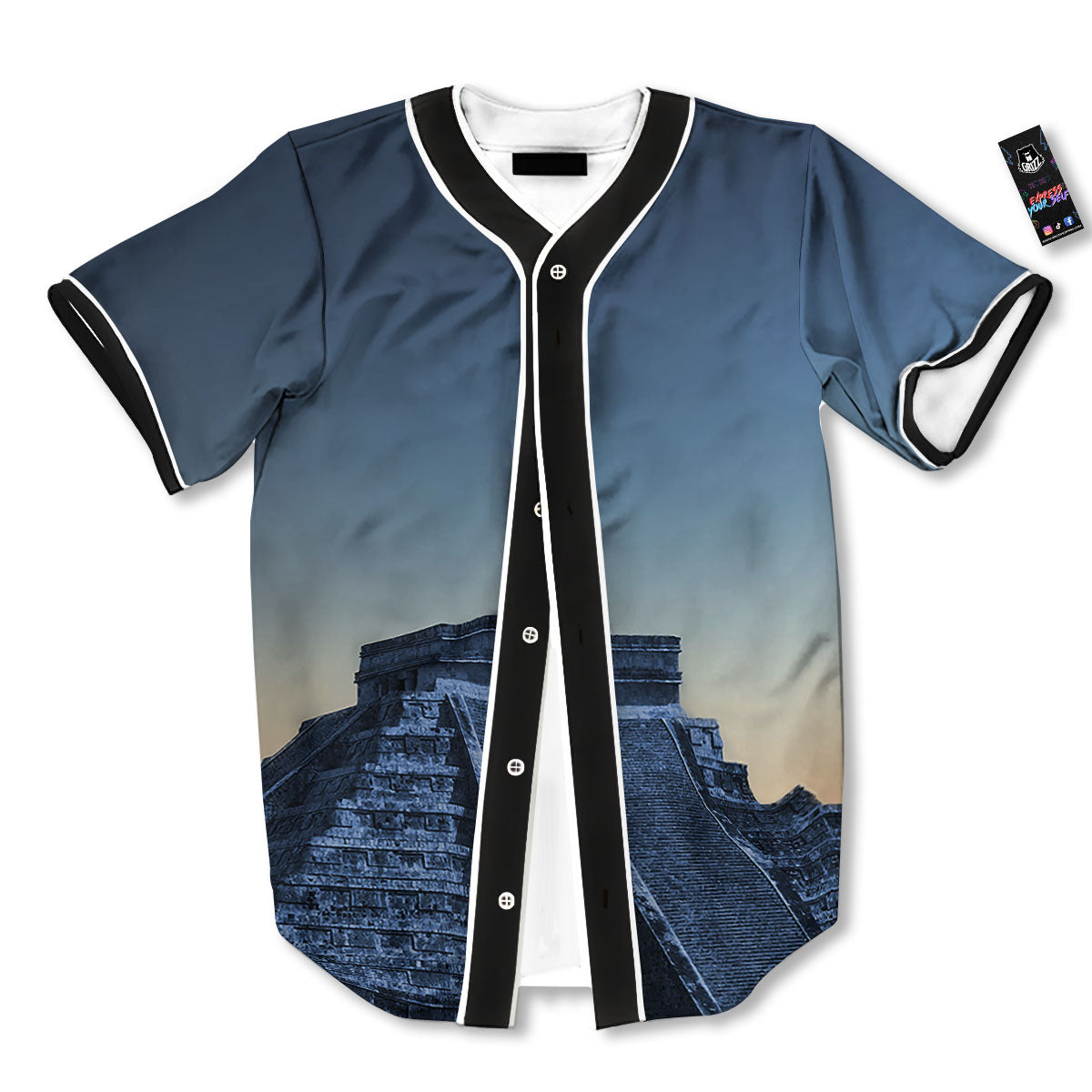 Pyramid Mayan Print Baseball Jersey-grizzshop