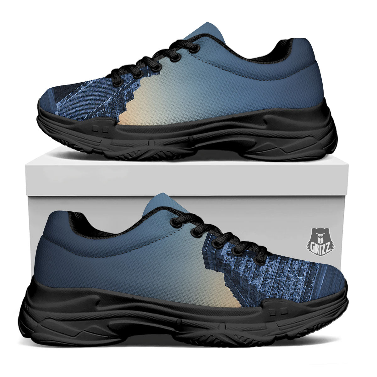 Pyramid Mayan Print Black Chunky Shoes-grizzshop
