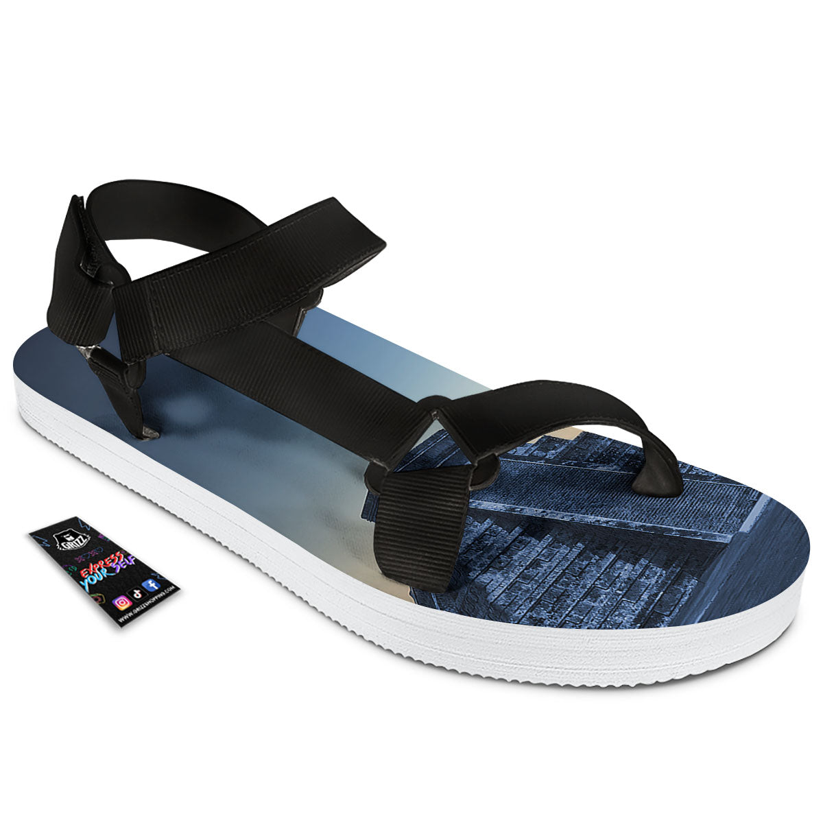 Pyramid Mayan Print Black Open Toe Sandals-grizzshop