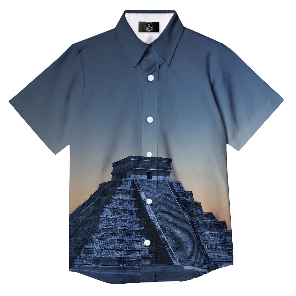 Pyramid Mayan Print Button Up Shirt-grizzshop