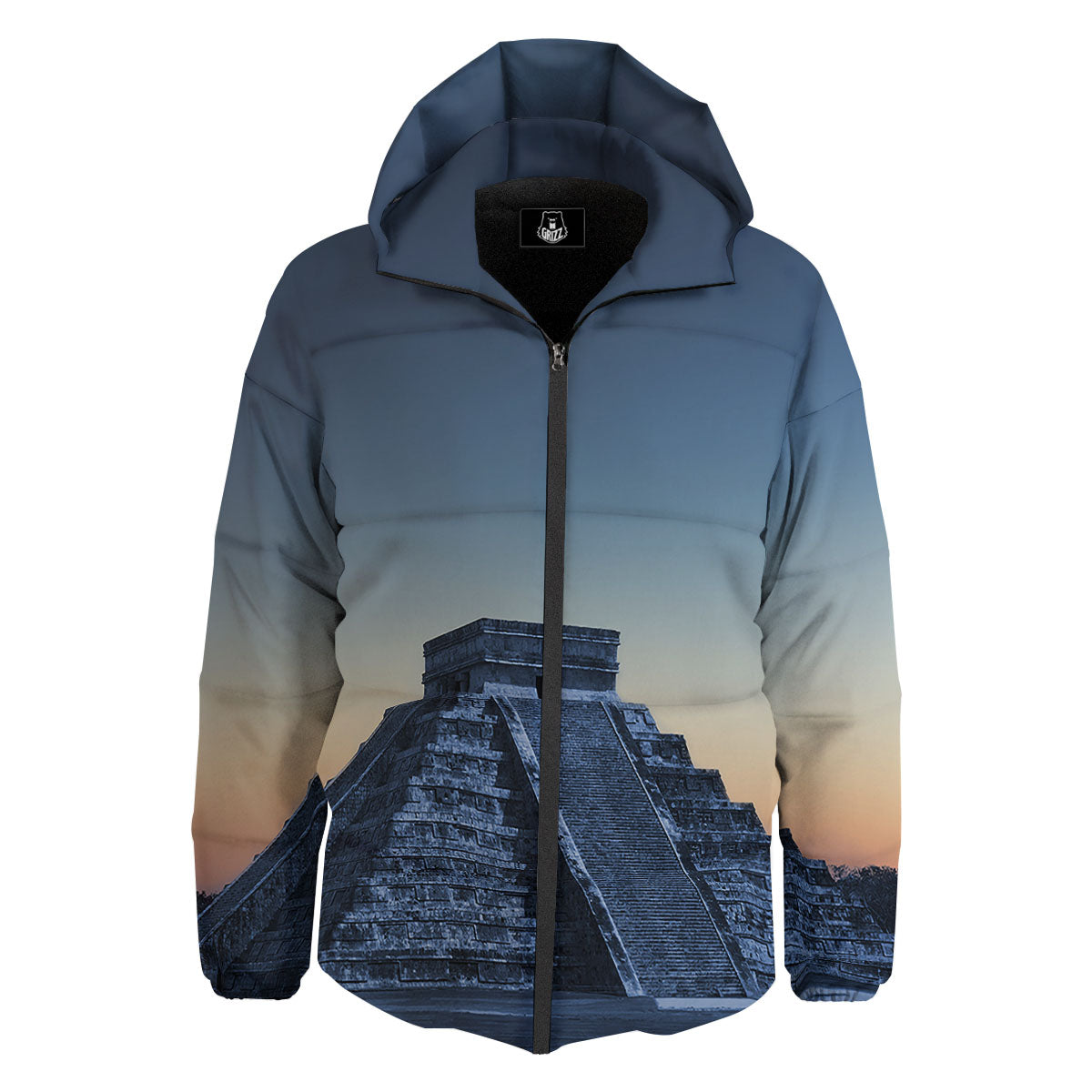 Pyramid Mayan Print Down Jacket-grizzshop