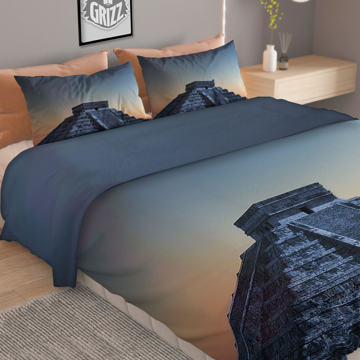 Pyramid Mayan Print Duvet Cover Bedding Set