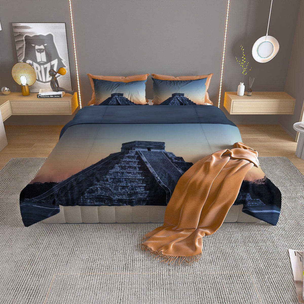 Pyramid Mayan Print Duvet Cover Bedding Set