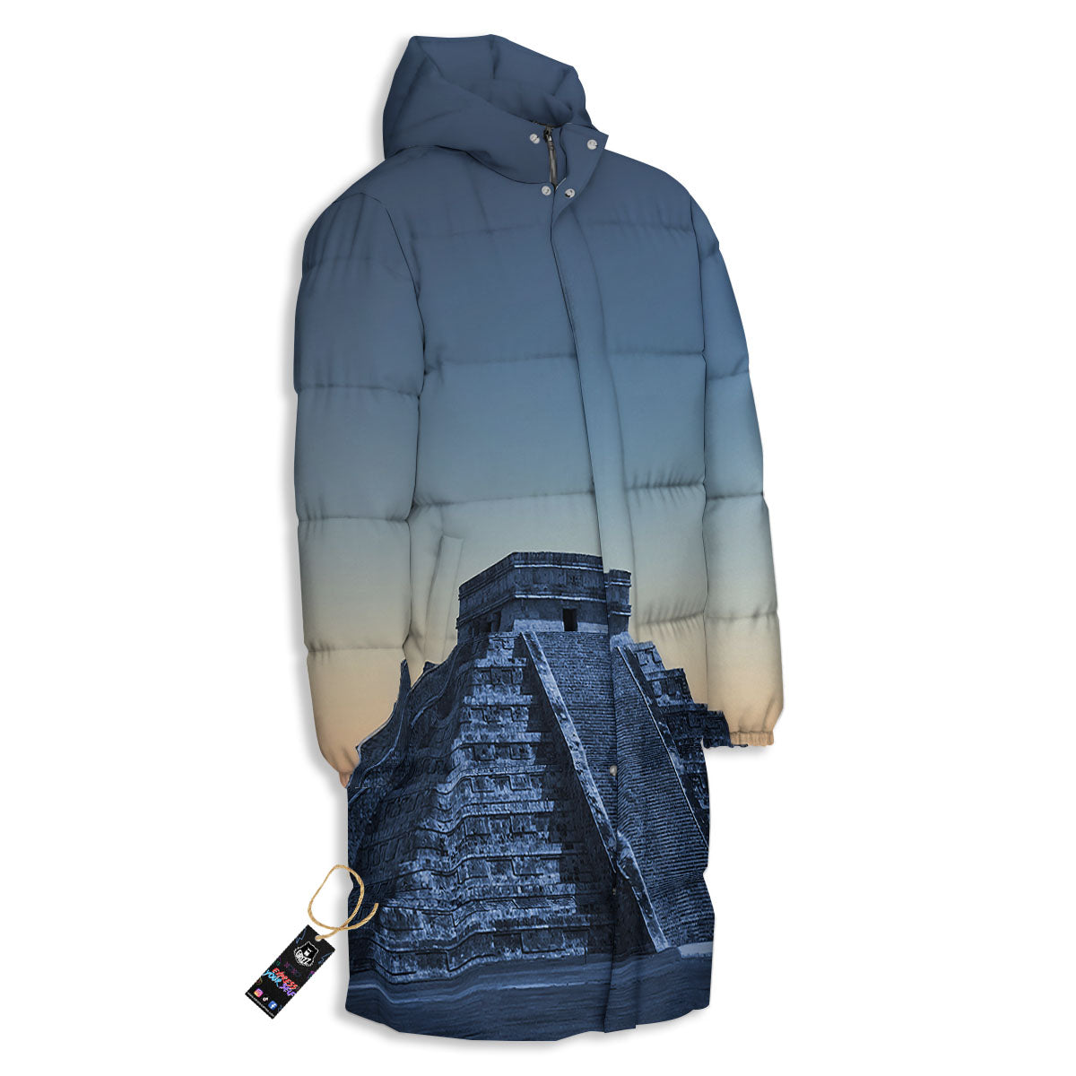 Pyramid Mayan Print Long Down Jacket-grizzshop