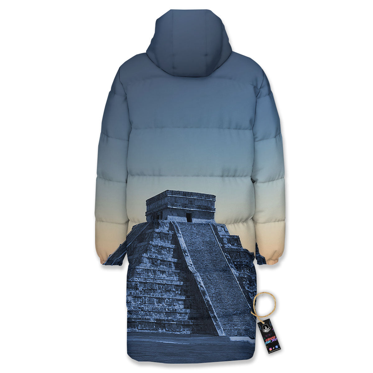 Pyramid Mayan Print Long Down Jacket-grizzshop