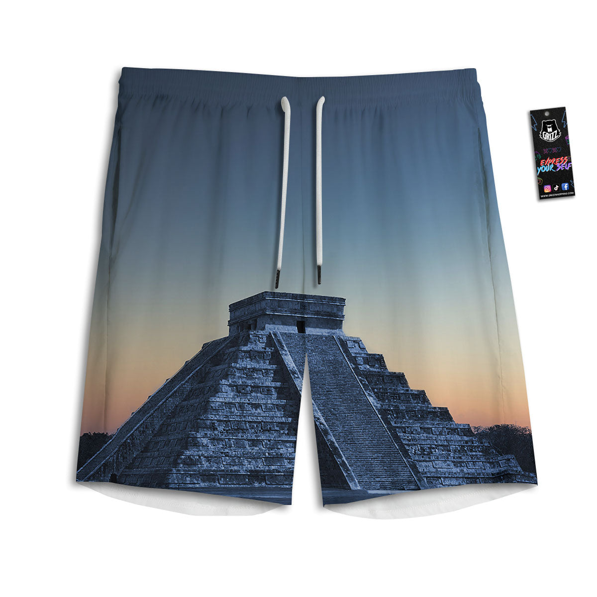 Pyramid Mayan Print Men's Athletic Shorts