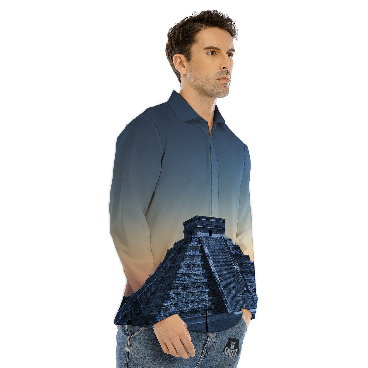 Pyramid Mayan Print Men's Dress Shirts-grizzshop