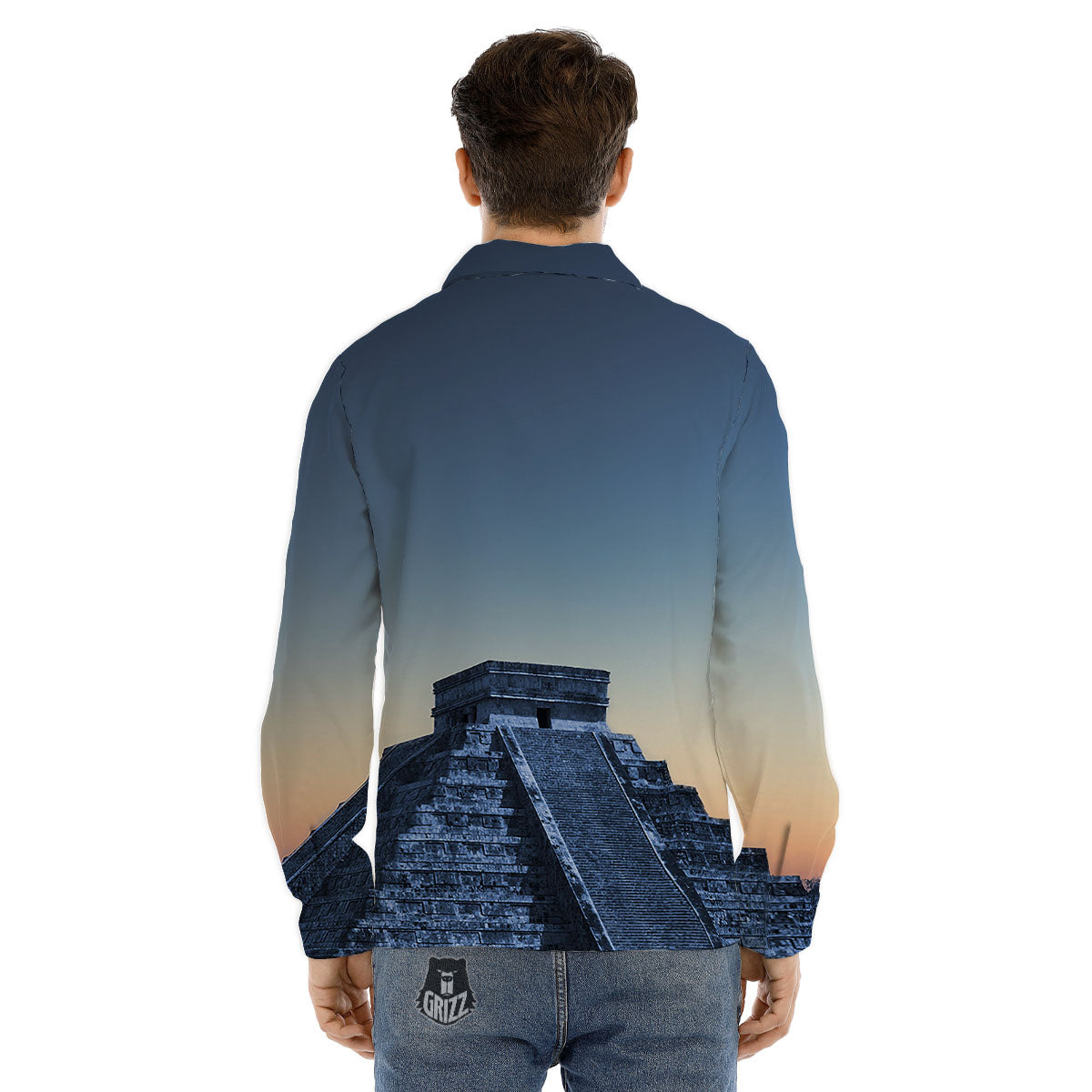Pyramid Mayan Print Men's Dress Shirts-grizzshop