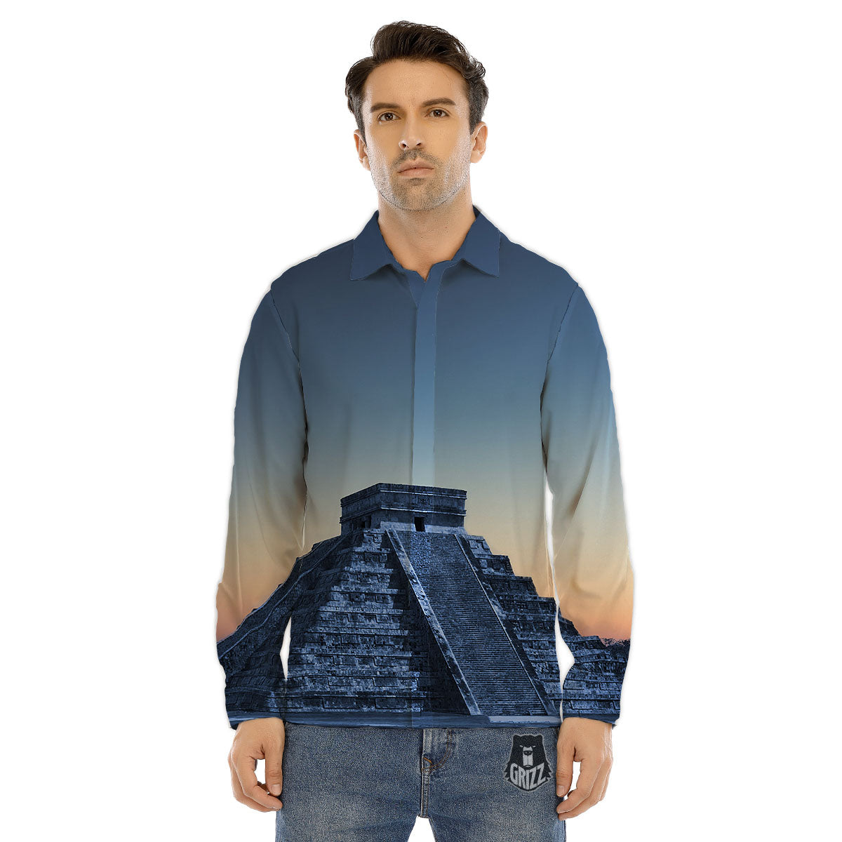 Pyramid Mayan Print Men's Dress Shirts-grizzshop