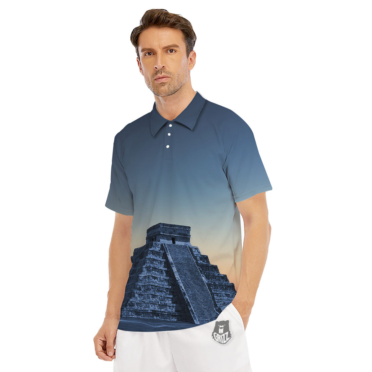 Pyramid Mayan Print Men's Golf Shirts-grizzshop