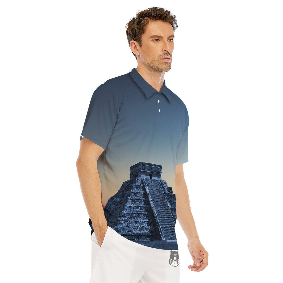 Pyramid Mayan Print Men's Golf Shirts-grizzshop
