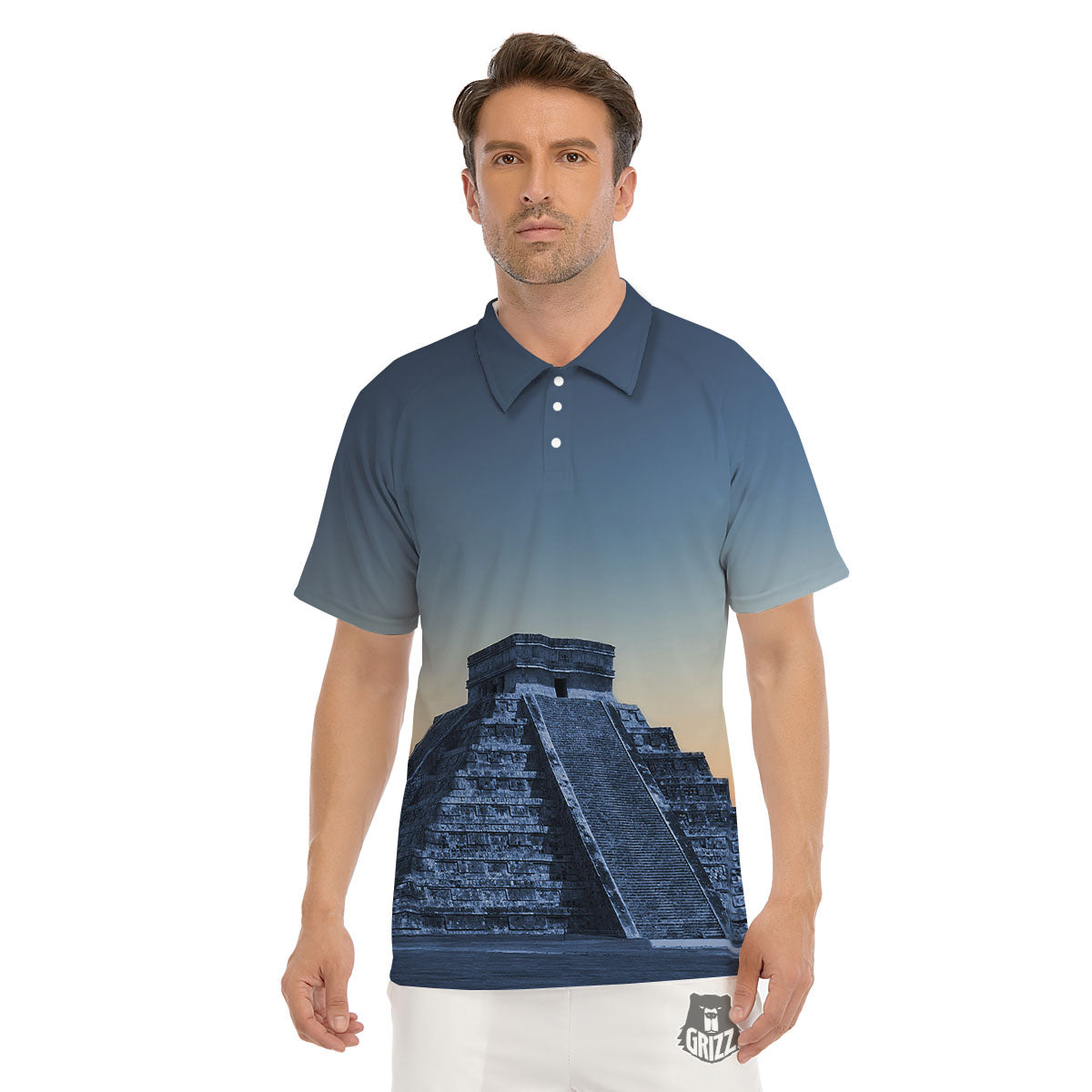 Pyramid Mayan Print Men's Golf Shirts-grizzshop