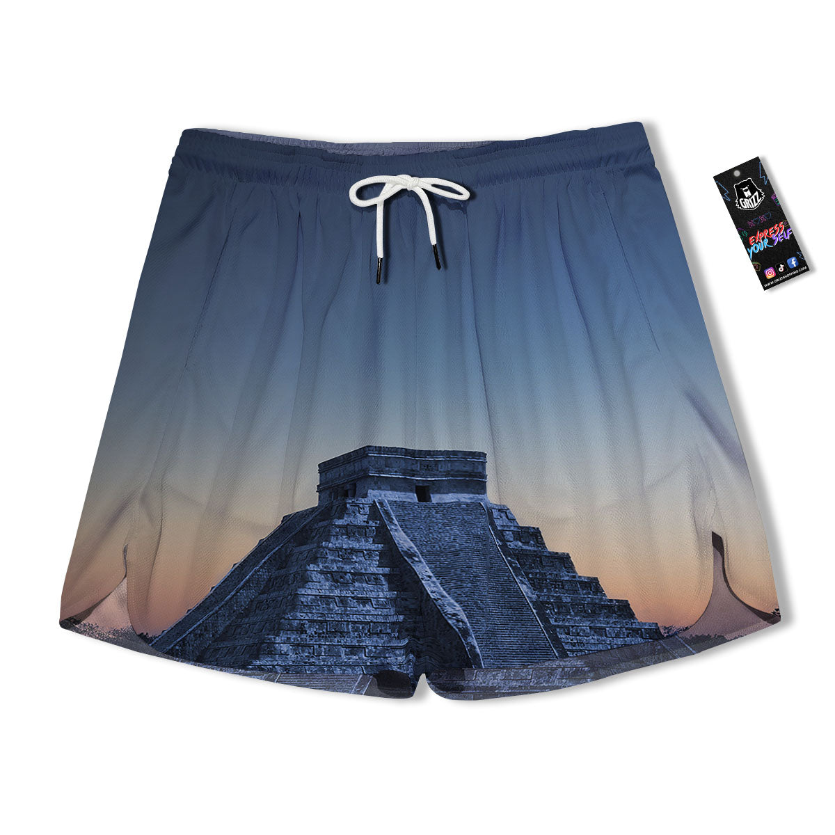 Pyramid Mayan Print Men's Running Shorts-grizzshop