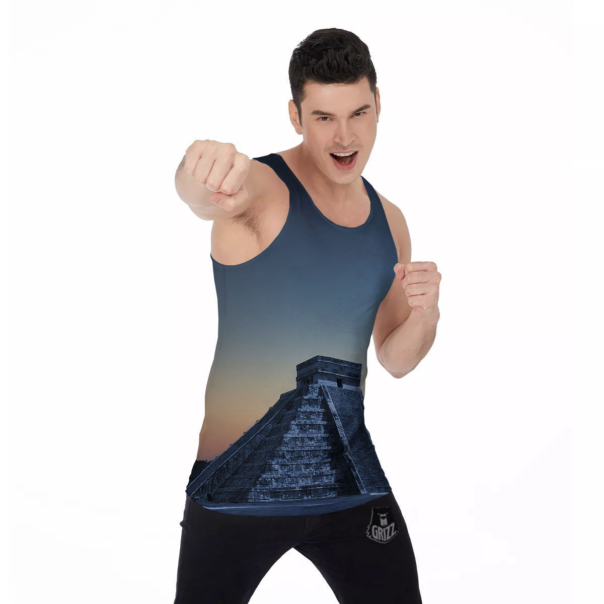 Pyramid Mayan Print Men's Tank Top-grizzshop