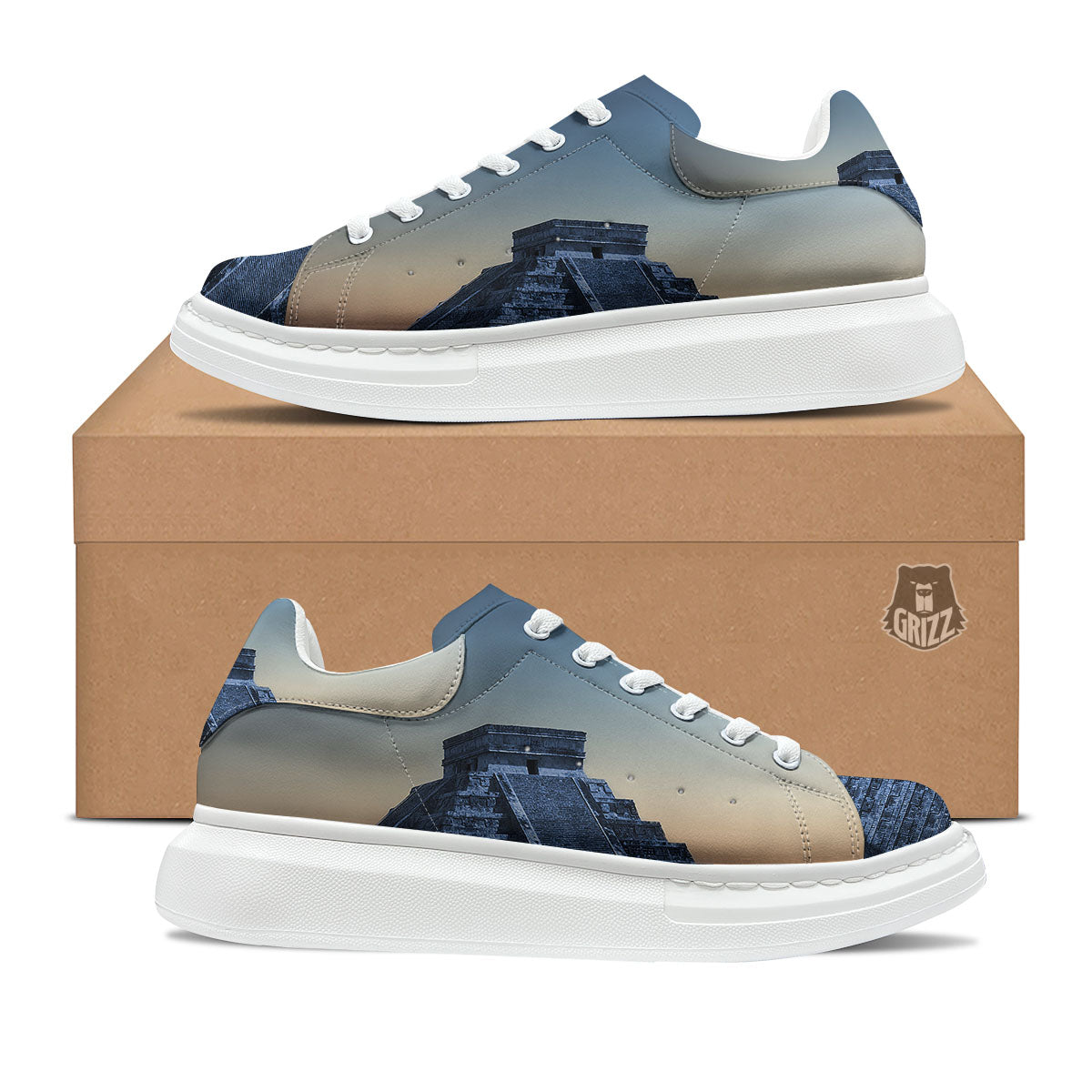 Pyramid Mayan Print Platform Shoes-grizzshop