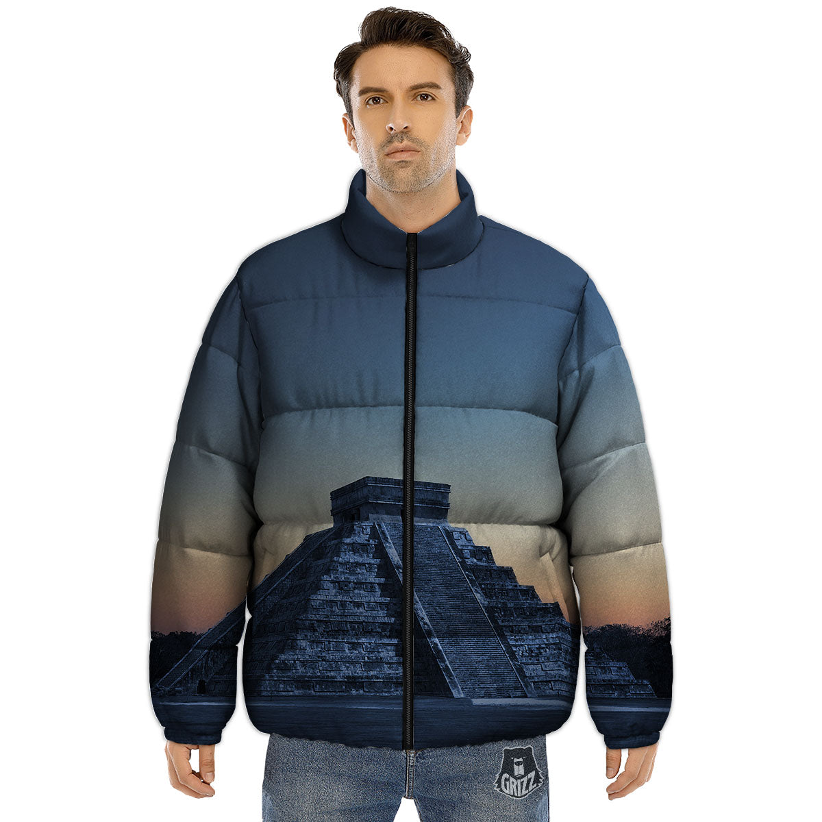 Pyramid Mayan Print Puffer Jacket-grizzshop