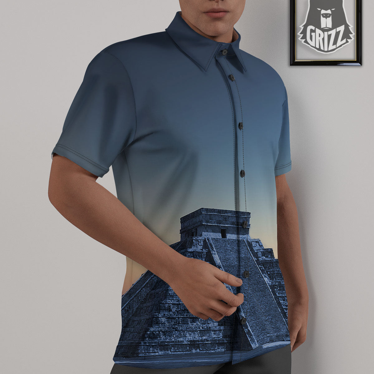 Pyramid Mayan Print Untucked Shirts-grizzshop
