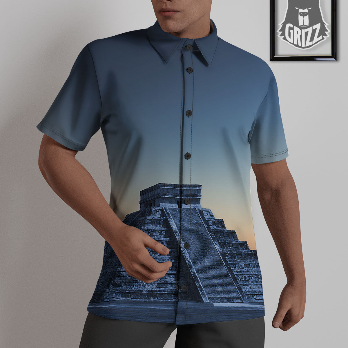 Pyramid Mayan Print Untucked Shirts-grizzshop