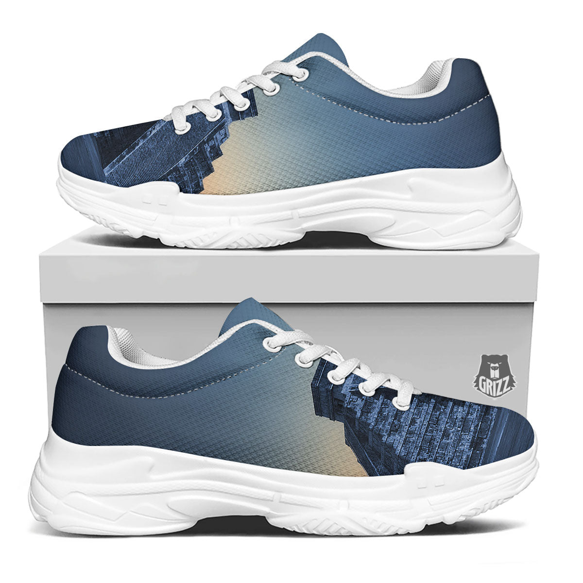 Pyramid Mayan Print White Chunky Shoes-grizzshop