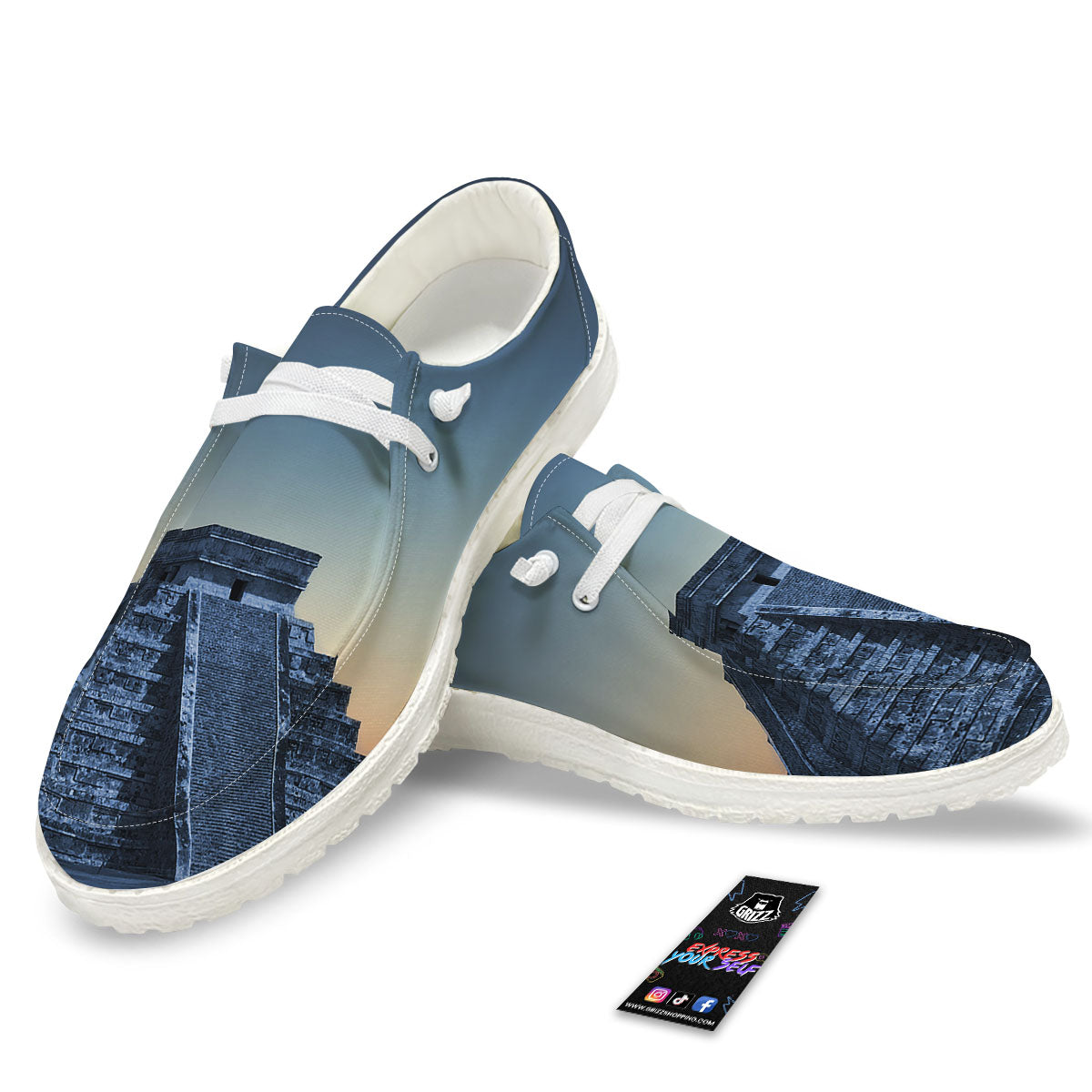 Pyramid Mayan Print White Loafers-grizzshop