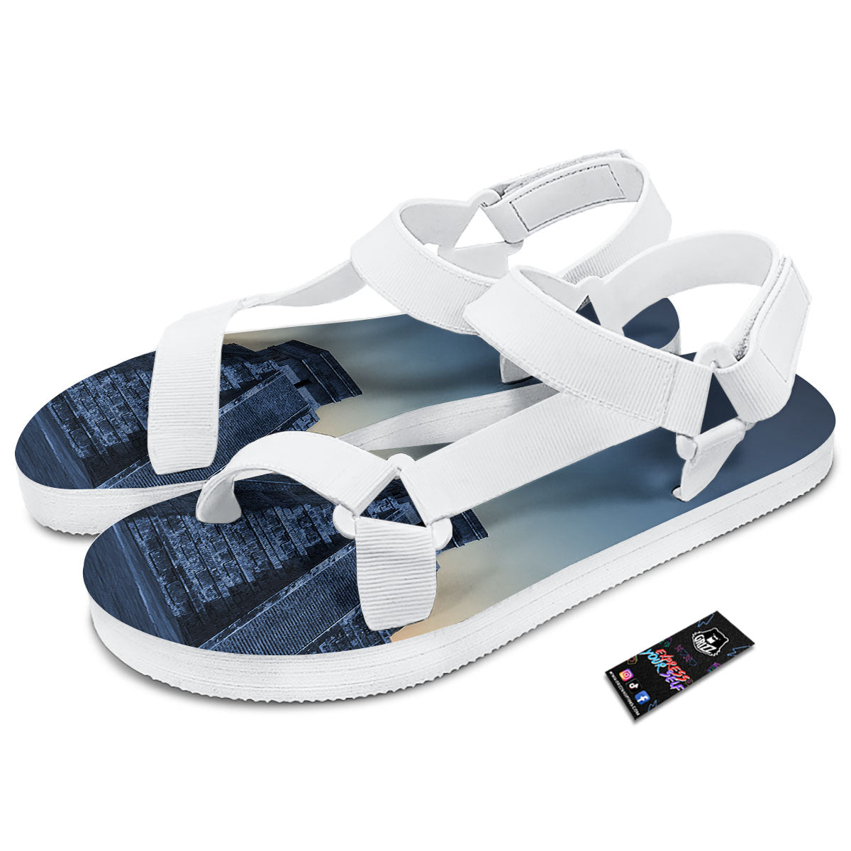 Pyramid Mayan Print White Open Toe Sandals-grizzshop