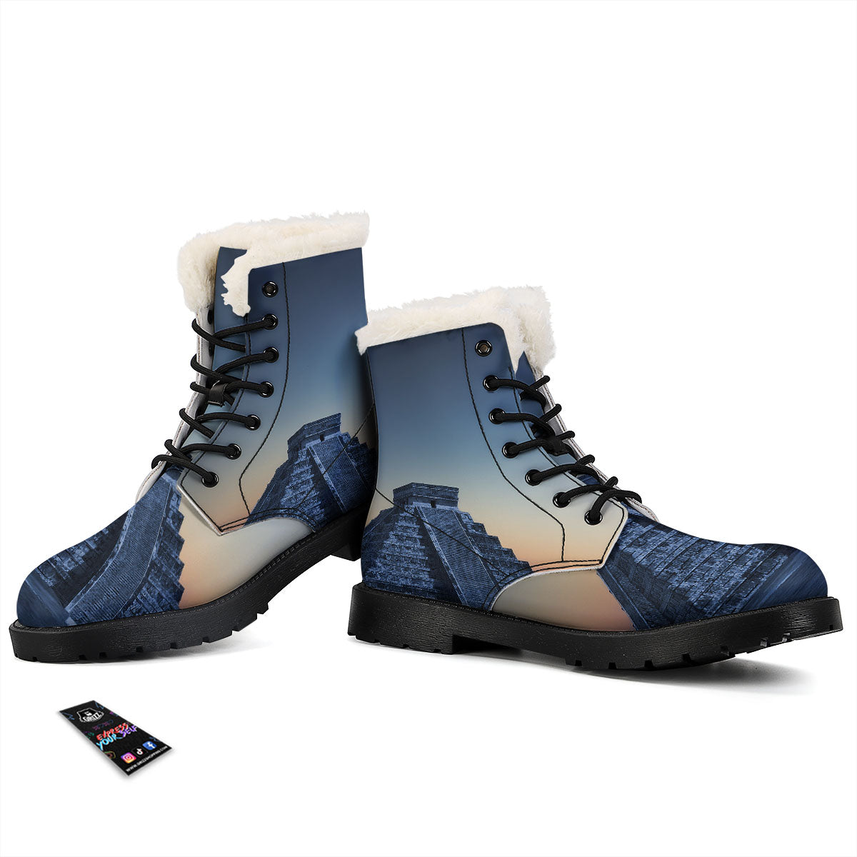 Pyramid Mayan Print Winter Boots-grizzshop