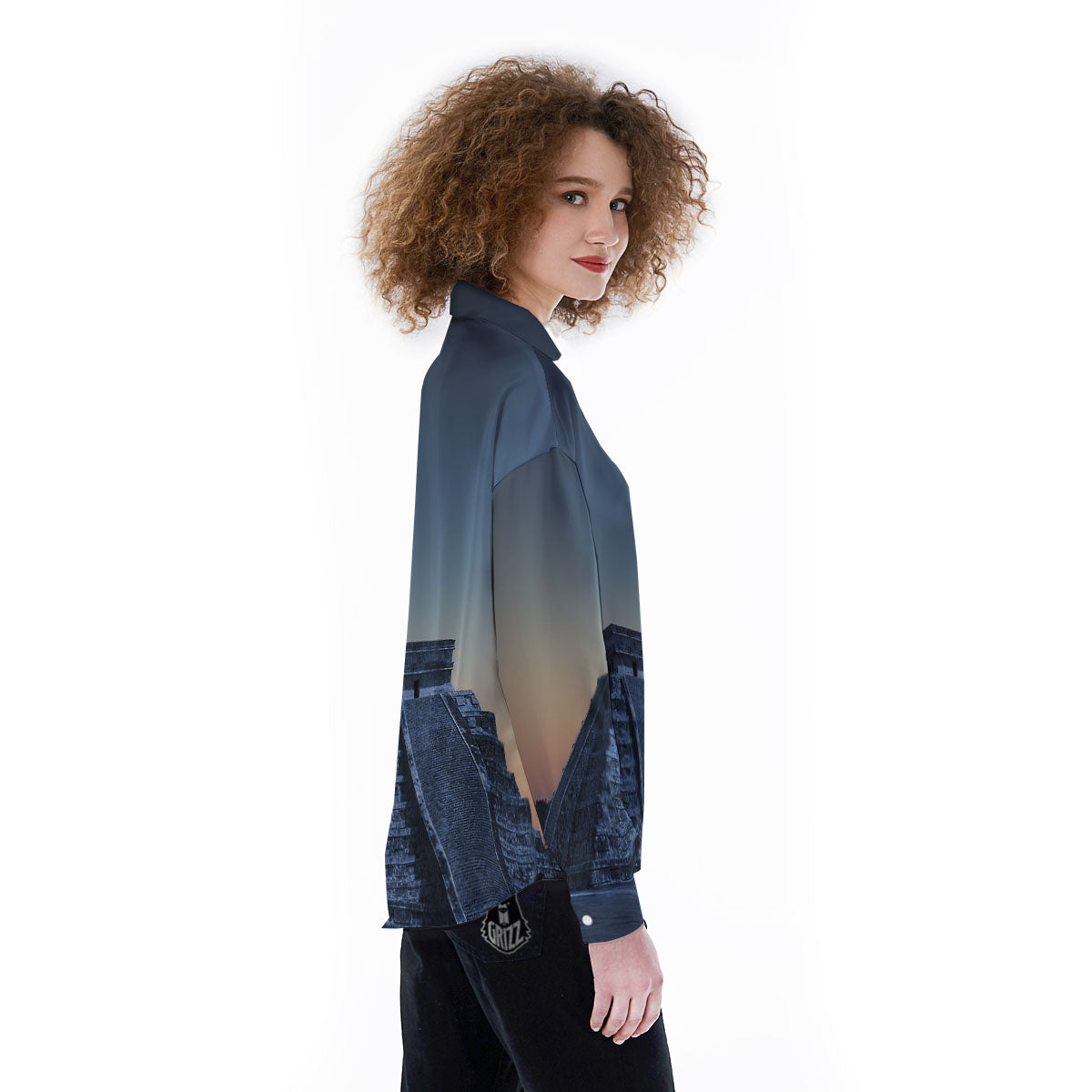 Pyramid Mayan Print Women's Long Sleeve Shirts-grizzshop