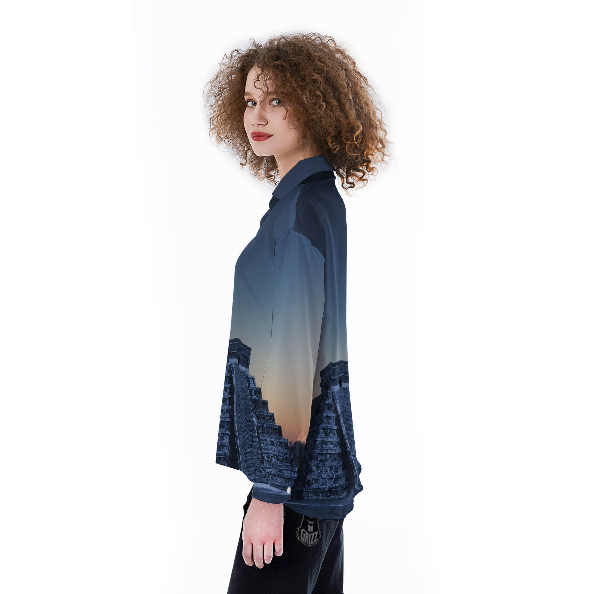 Pyramid Mayan Print Women's Long Sleeve Shirts-grizzshop