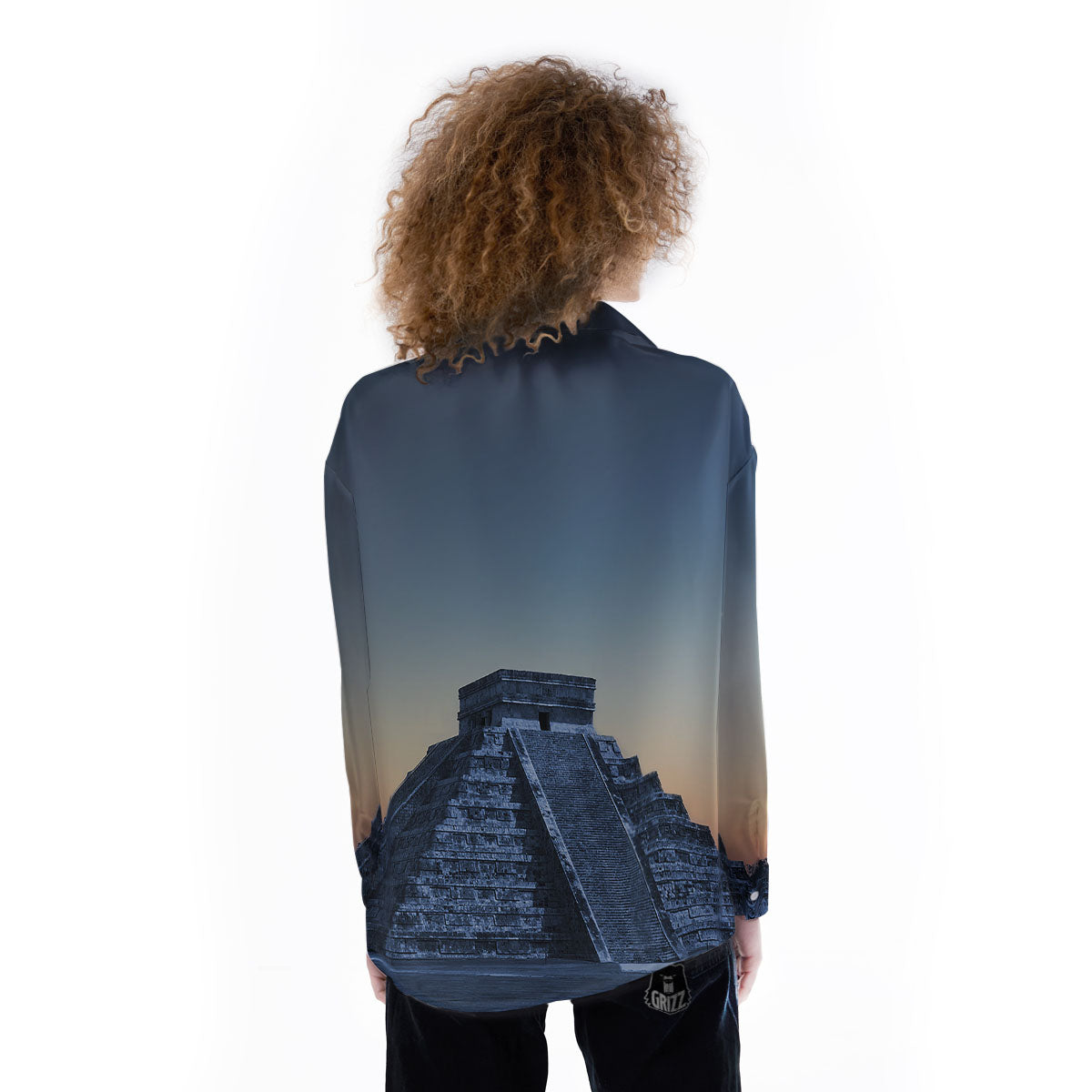 Pyramid Mayan Print Women's Long Sleeve Shirts-grizzshop