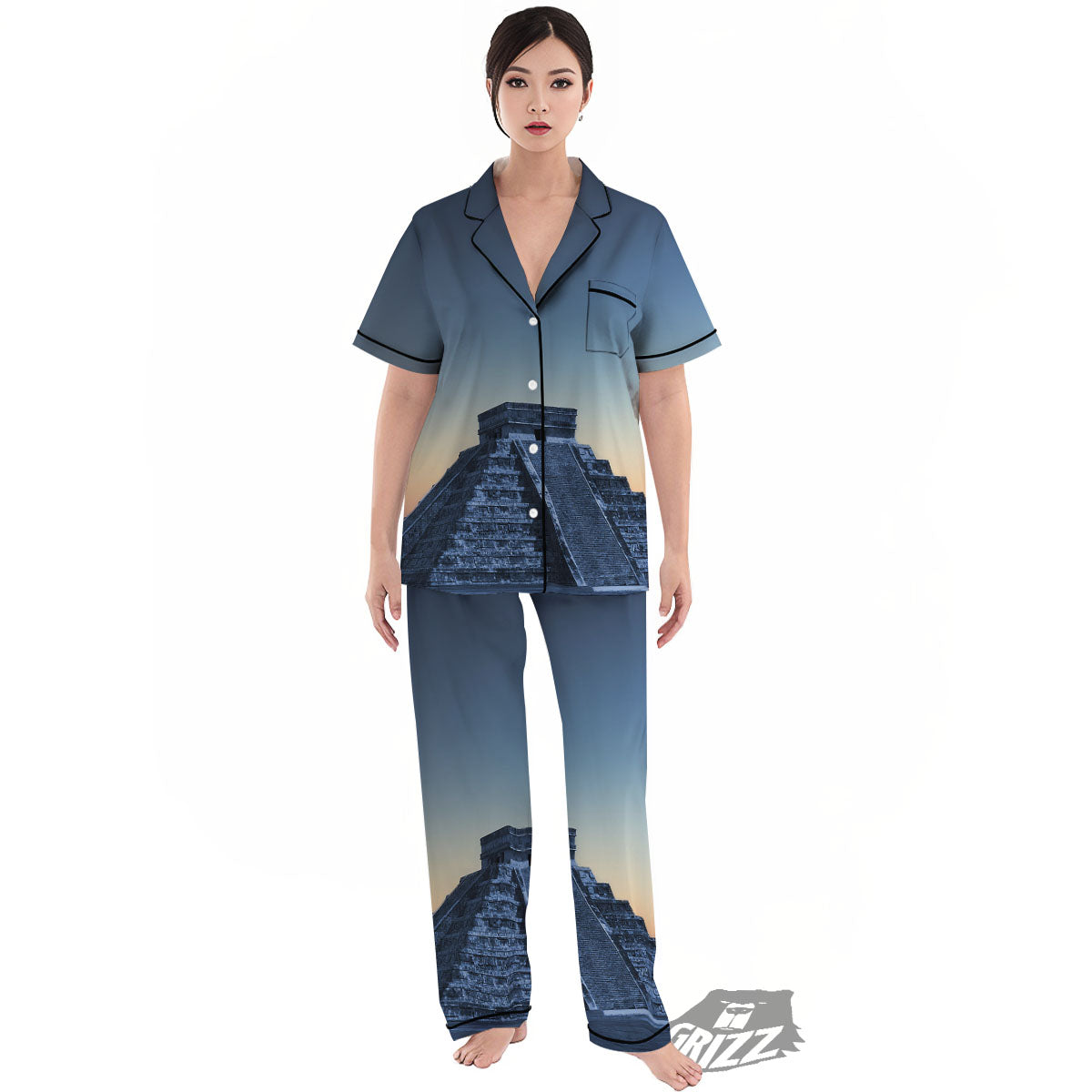 Pyramid Mayan Print Women's Pajamas Set-grizzshop