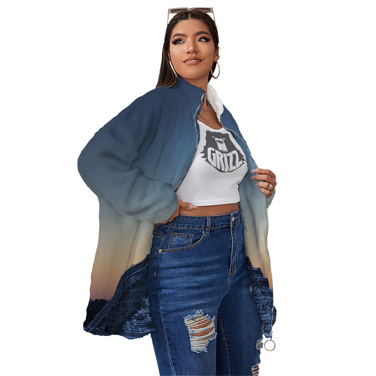 Pyramid Mayan Print Women's Sherpa Jacket-grizzshop