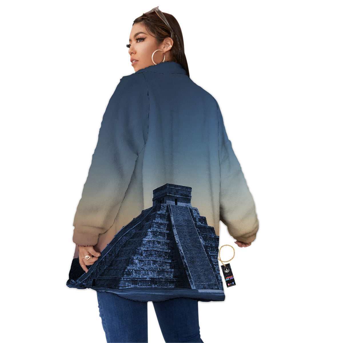 Pyramid Mayan Print Women's Sherpa Jacket-grizzshop
