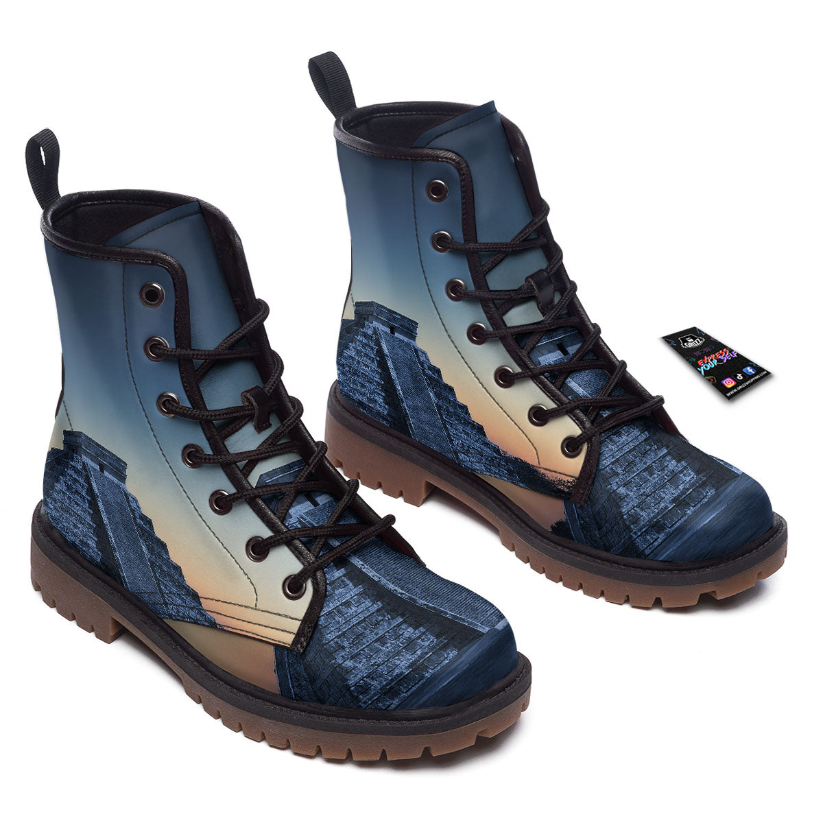 Pyramid Mayan Print Work Boots-grizzshop
