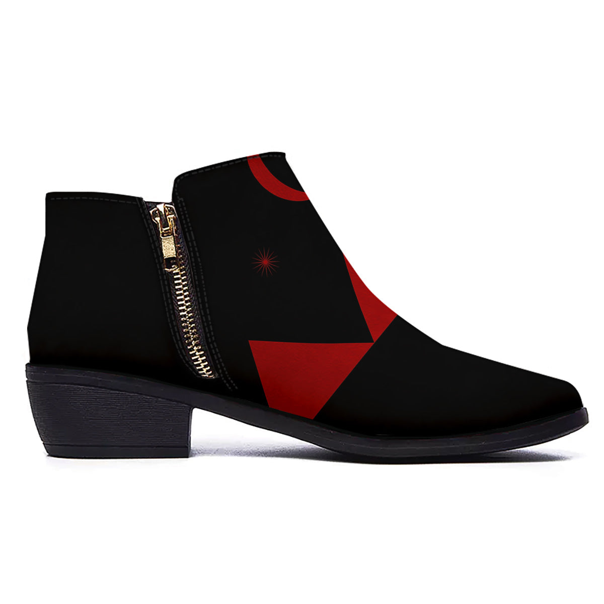 Pyramid Red Moon Print Ankle Boots-grizzshop