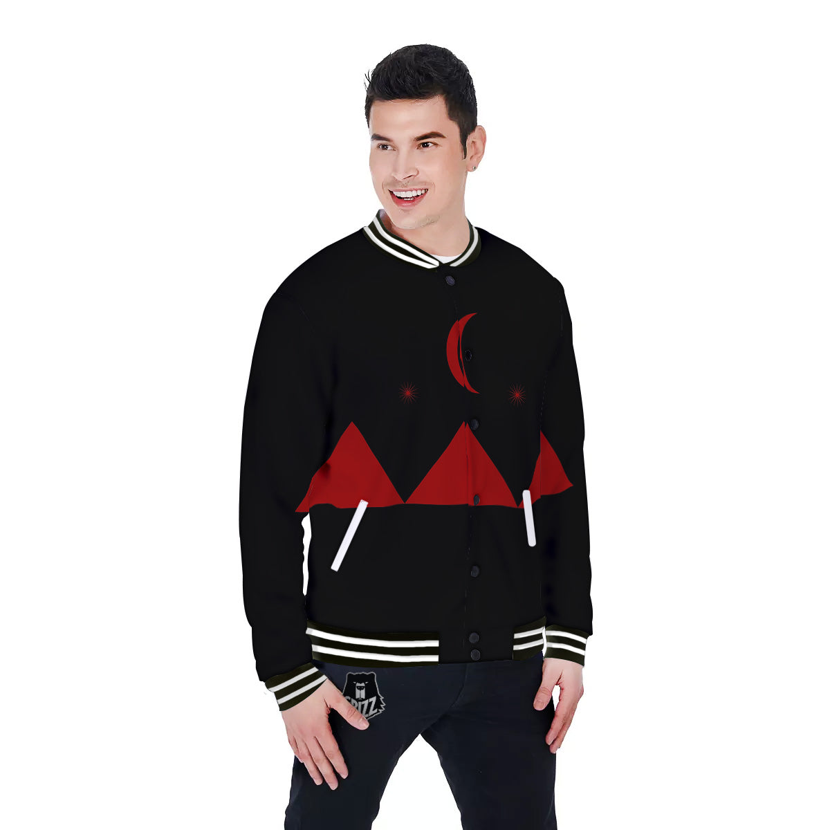 Pyramid Red Moon Print Baseball Jacket-grizzshop