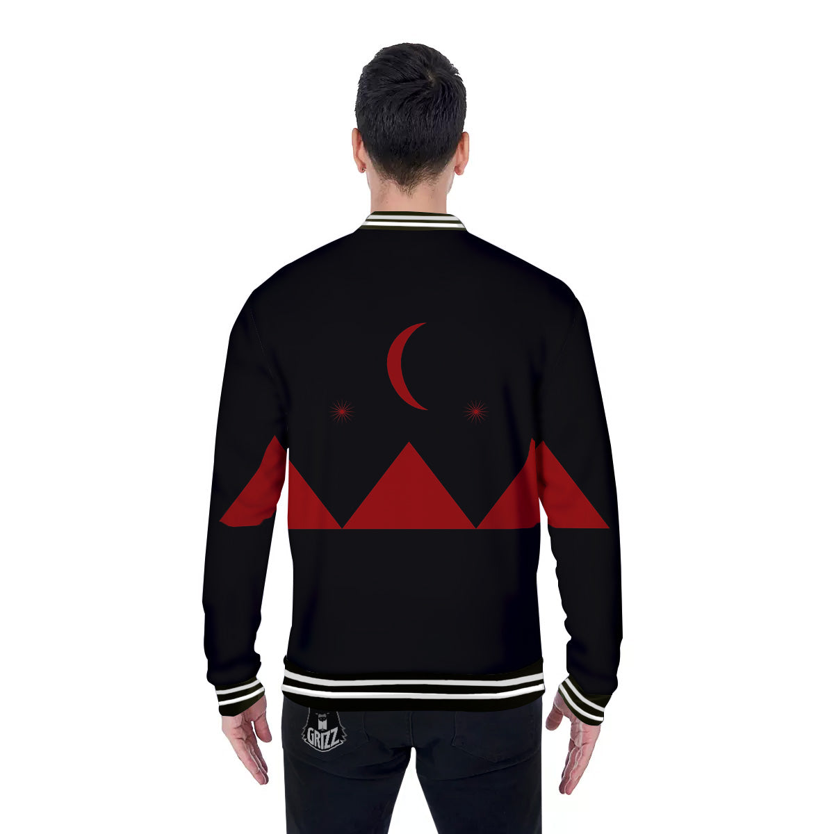 Pyramid Red Moon Print Baseball Jacket-grizzshop