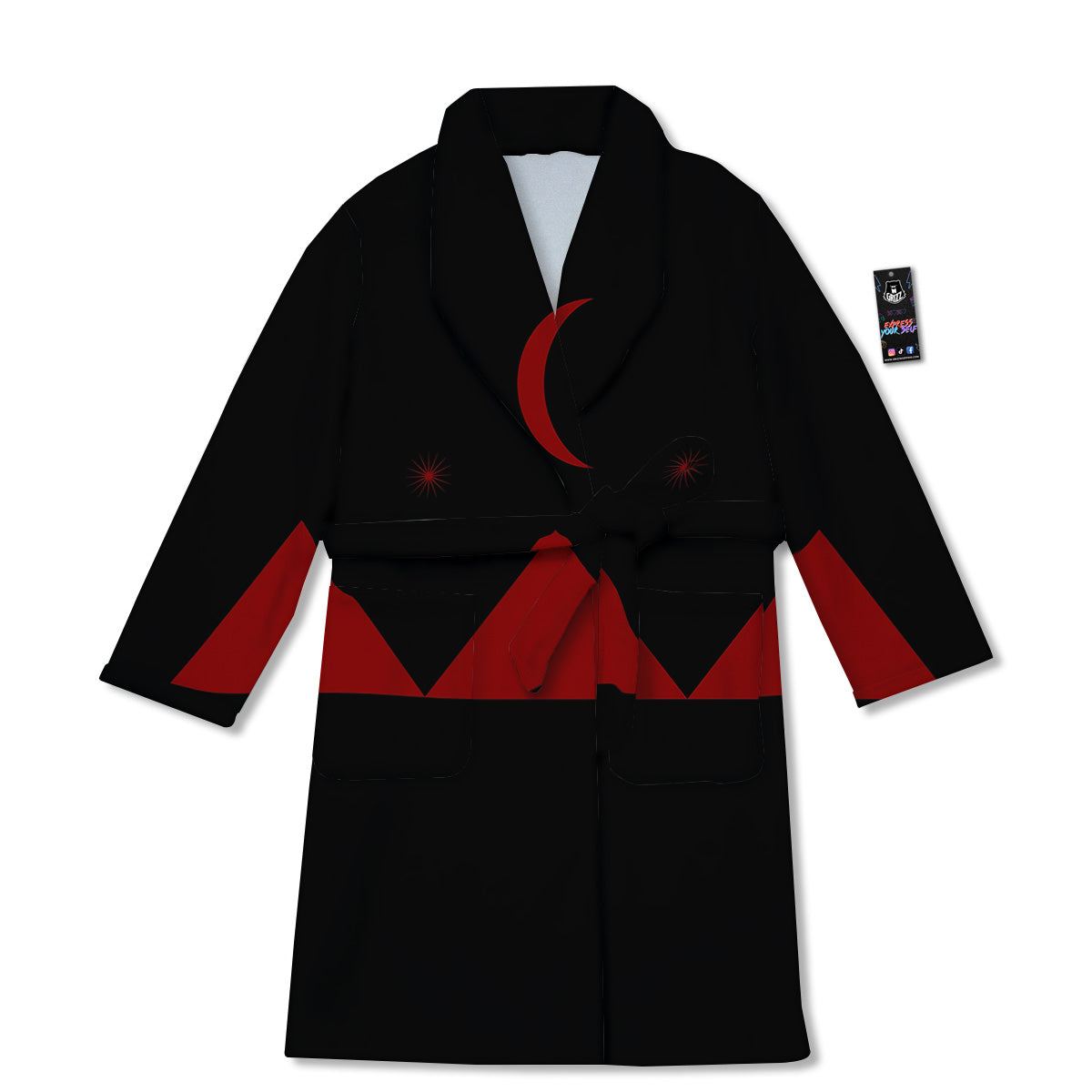 Pyramid Red Moon Print Bathrobe-grizzshop