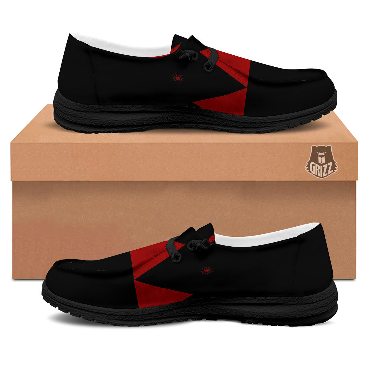 Pyramid Red Moon Print Black Loafers-grizzshop