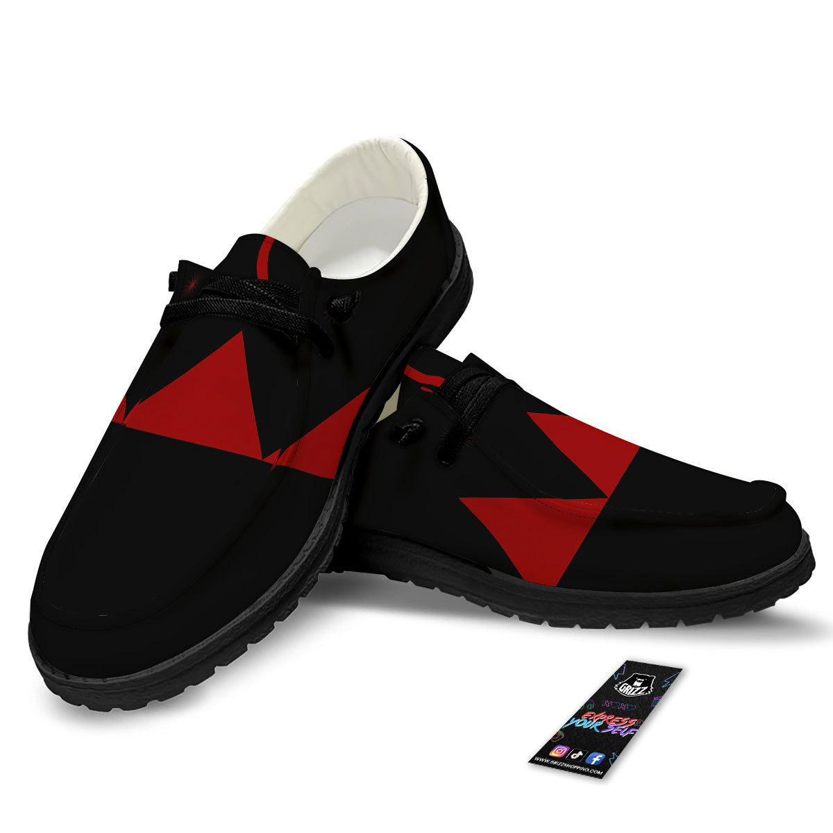 Pyramid Red Moon Print Black Loafers-grizzshop