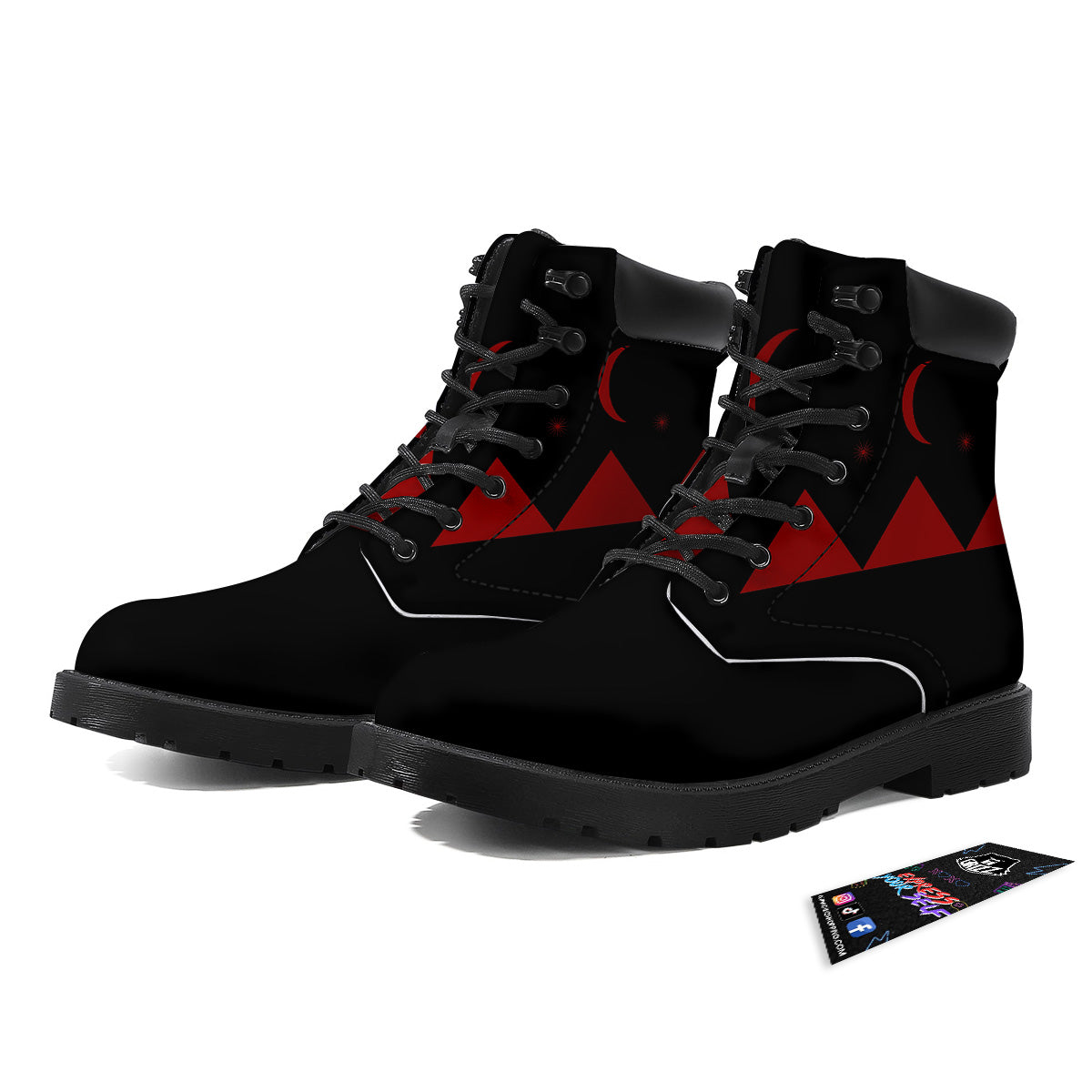 Pyramid Red Moon Print Boots-grizzshop