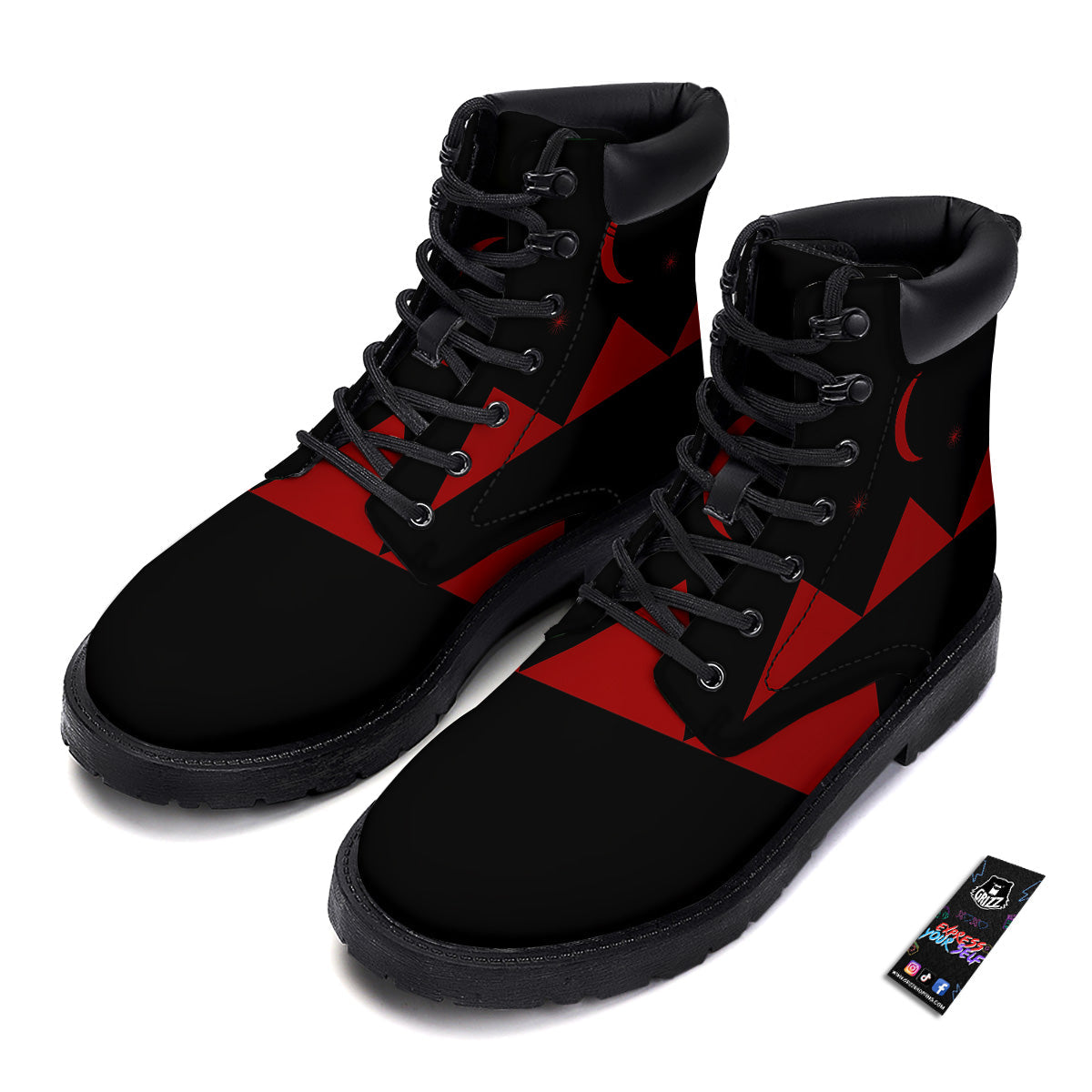 Pyramid Red Moon Print Boots-grizzshop
