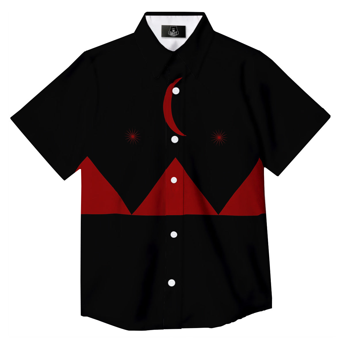 Pyramid Red Moon Print Button Up Shirt-grizzshop