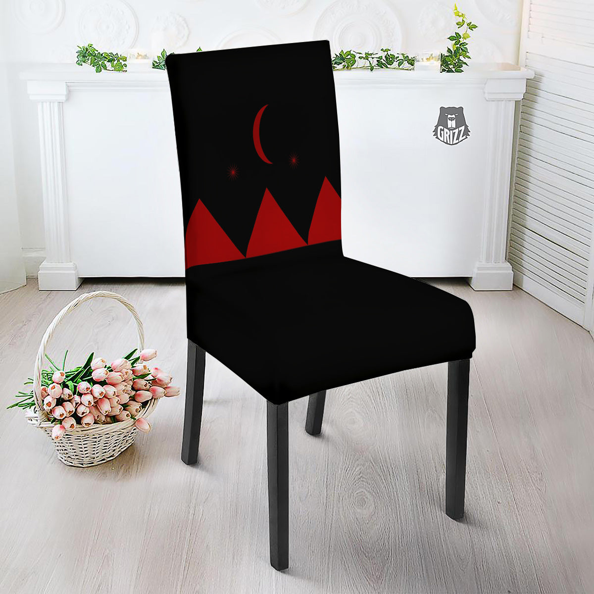 Pyramid Red Moon Print Dining Chair Slipcover-grizzshop