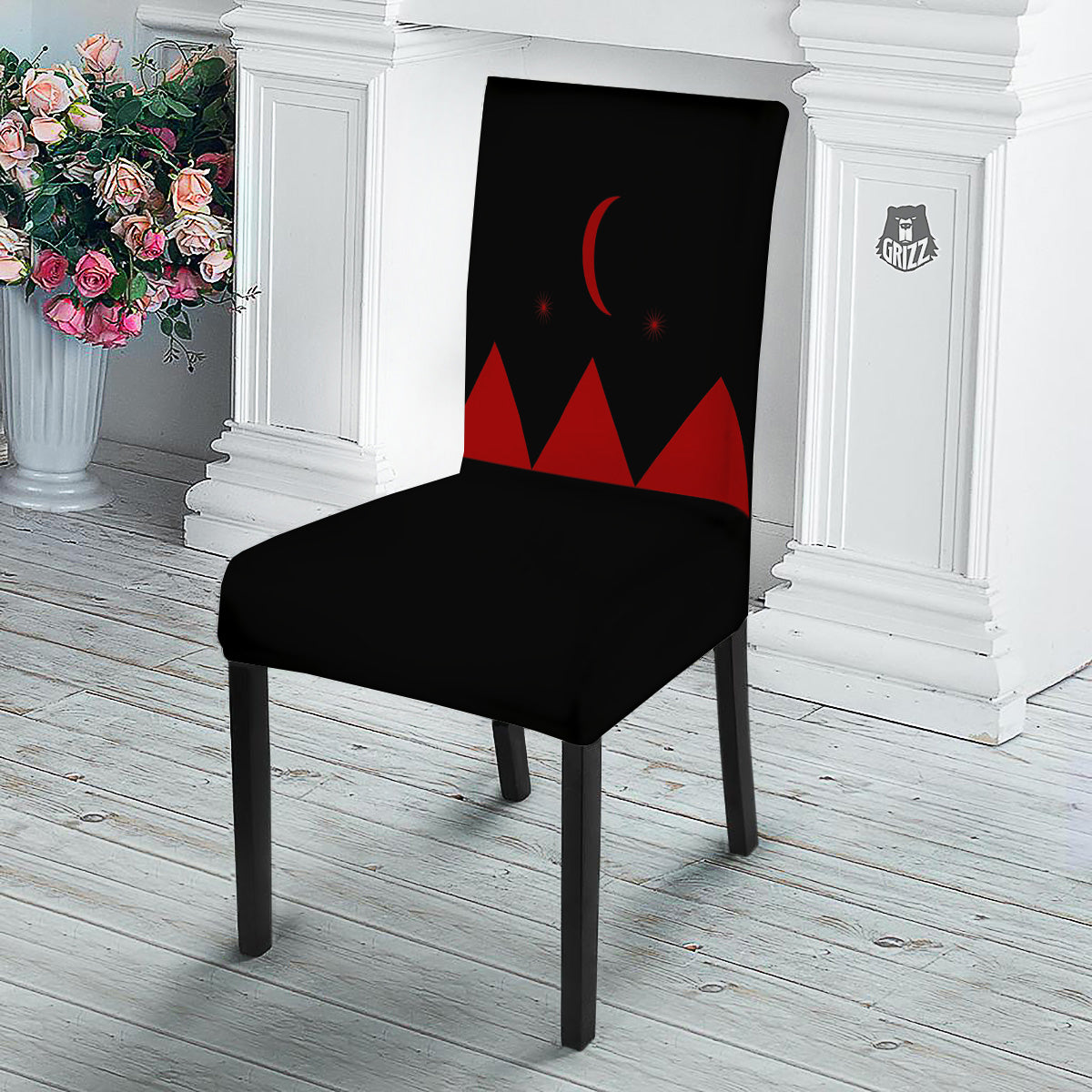 Pyramid Red Moon Print Dining Chair Slipcover-grizzshop