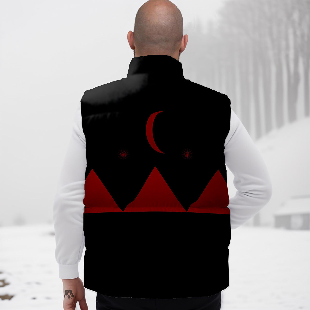 Pyramid Red Moon Print Down Vest