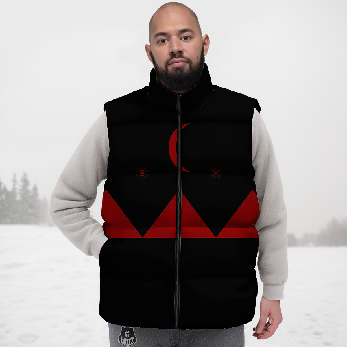 Pyramid Red Moon Print Down Vest