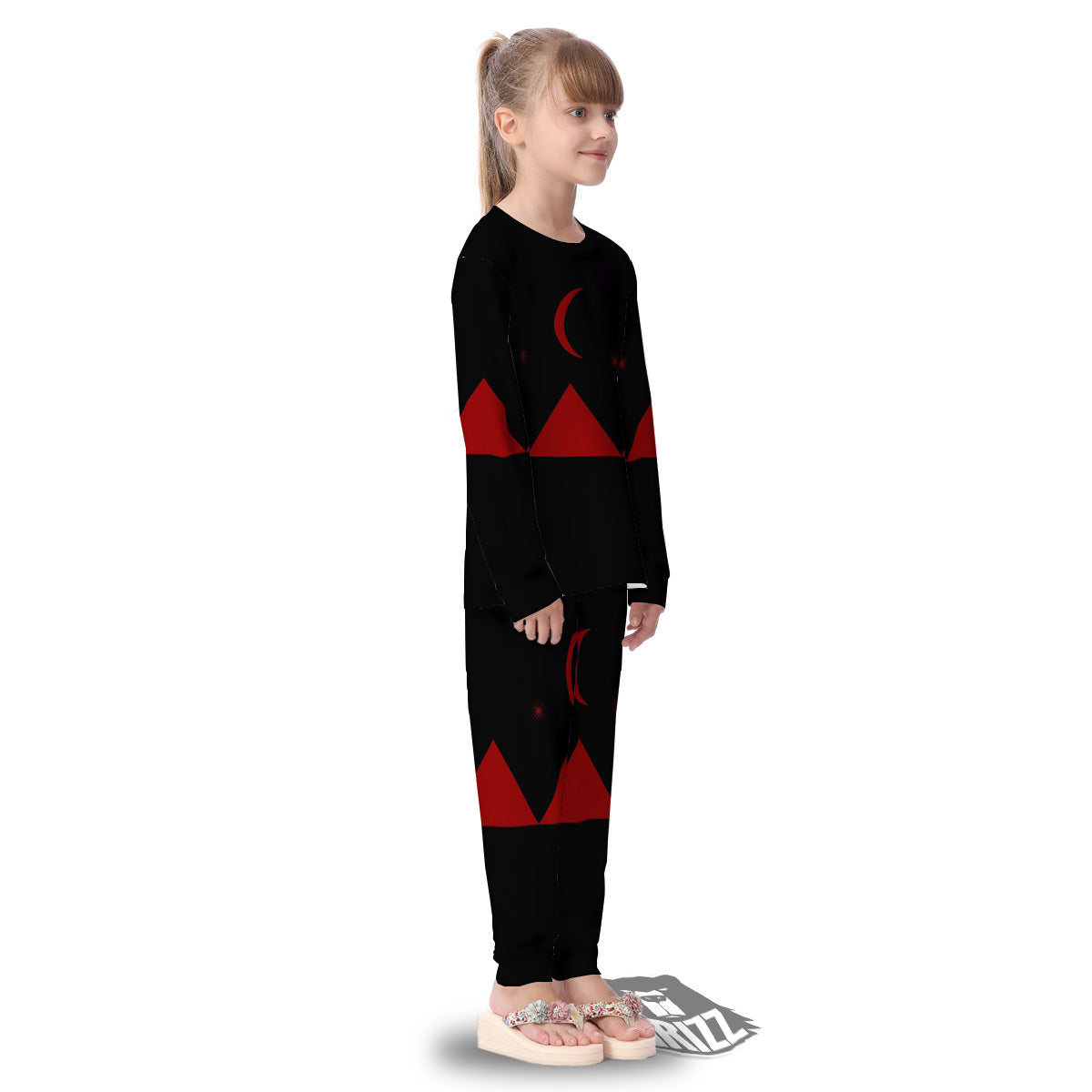 Pyramid Red Moon Print Kid's Pajamas-grizzshop