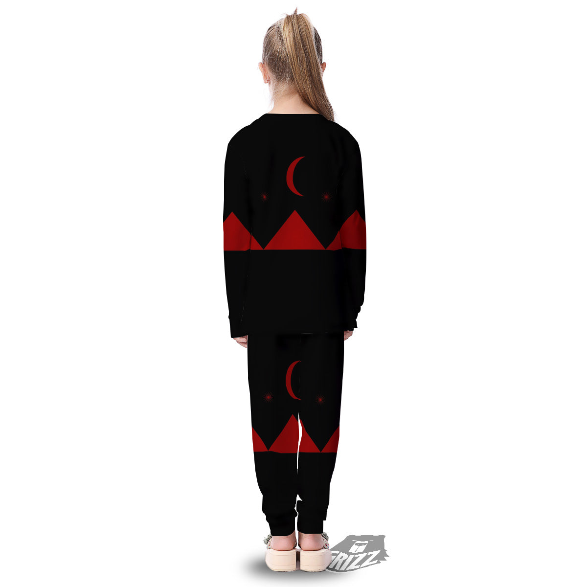 Pyramid Red Moon Print Kid's Pajamas-grizzshop